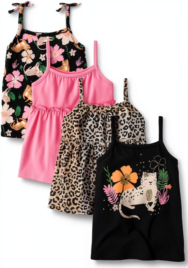 The Childrens Place Cheetah Tank Tops 4 Pack Girls Cotton-0