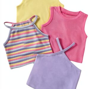 Baby Girls Tank Tops Soft Ribbed Halter Cropped 4pcs Set-0