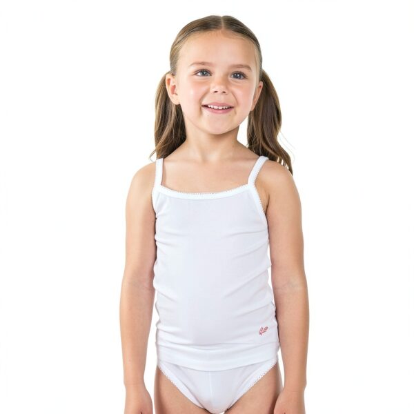 Girls Cotton Undershirt Snug Fit Tagless Rib White Solid-3