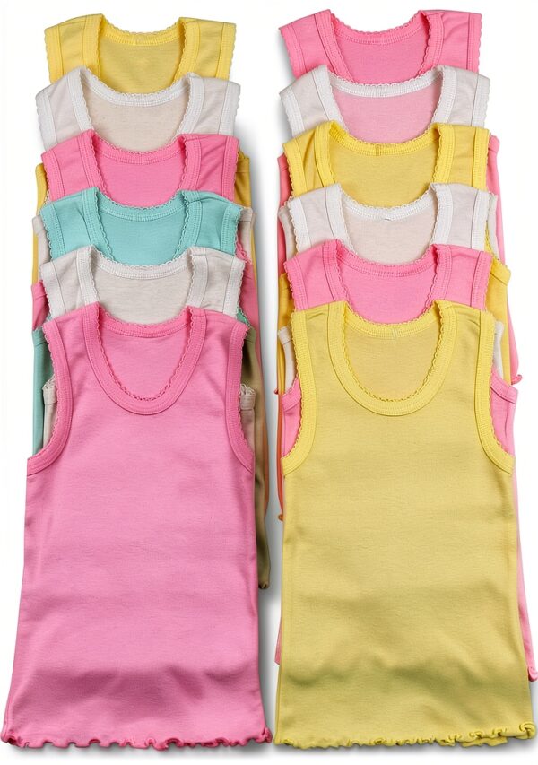 Girls Cotton Ruffle Hem Tank Tops Soft Assorted Colors-0