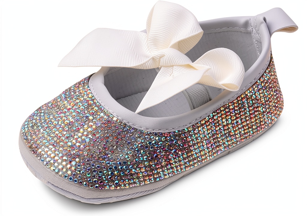 Baby Girls Mary Jane Flats with sparkly bows and anti-slip soles