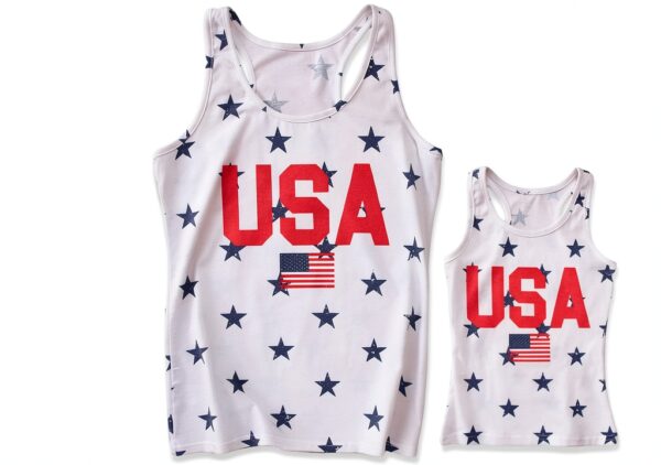 Patriotic Tank Top Cotton Blend USA Flag Design Kids Womens-0