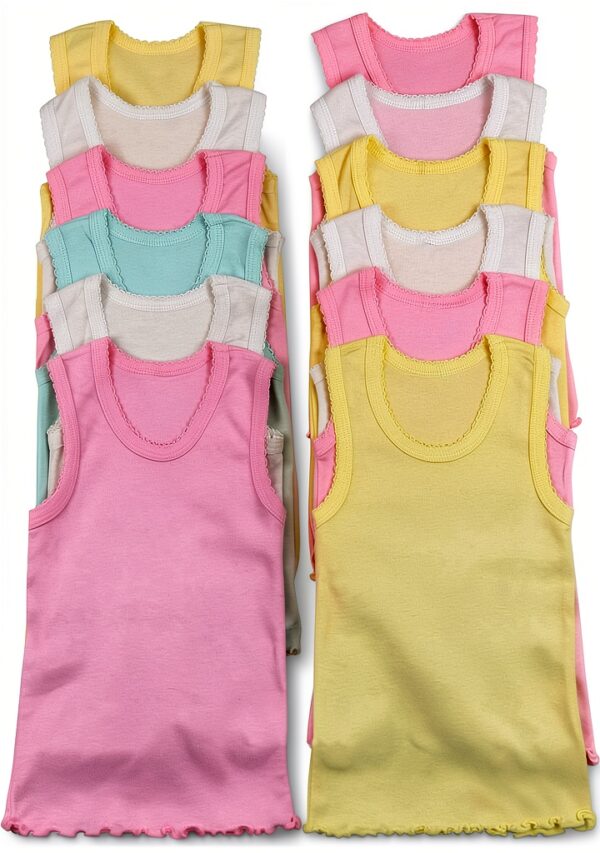 Girls Cotton Ruffle Hem Tank Tops Soft Assorted Colors-1