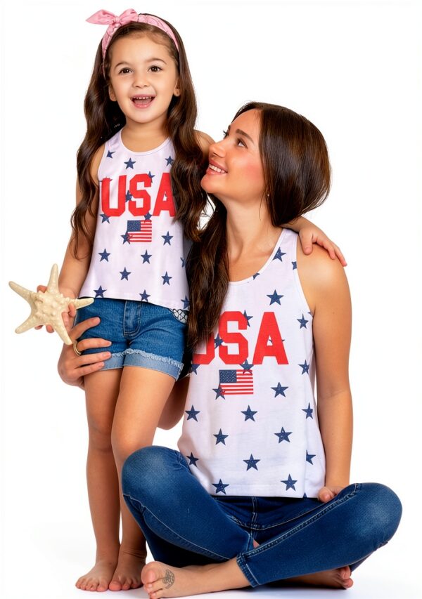 Patriotic Tank Top Cotton Blend USA Flag Design Kids Womens-1