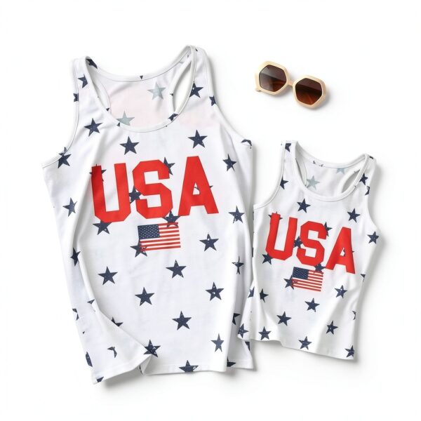 Patriotic Tank Top Cotton Blend USA Flag Design Kids Womens-5