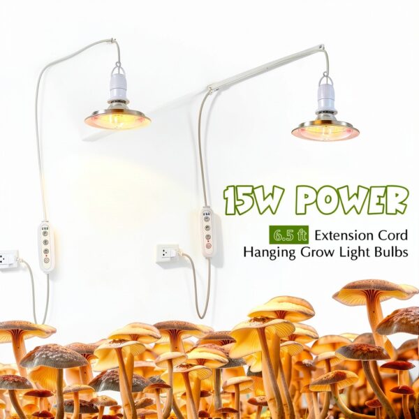 Meonum Mushroom Grow Light with 3/6/9 Hour Timer, LED Hanging Bulb for-7