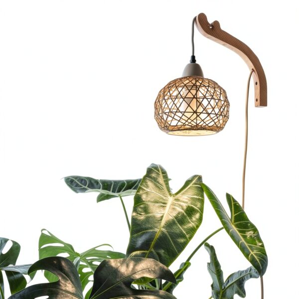 Bstrip Hanging Grow Lights for Indoor Plants, 18W Full Spectrum, Boho Rattan Lantern Shade, 3800K Wall-Mounted Decorative Plant Light with 9.8FT Power Cord, Ideal for Tall Plants, Flowers-5