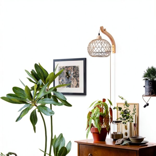 Bstrip Hanging Grow Lights for Indoor Plants, 18W Full Spectrum, Boho Rattan Lantern Shade, 3800K Wall-Mounted Decorative Plant Light with 9.8FT Power Cord, Ideal for Tall Plants, Flowers-2