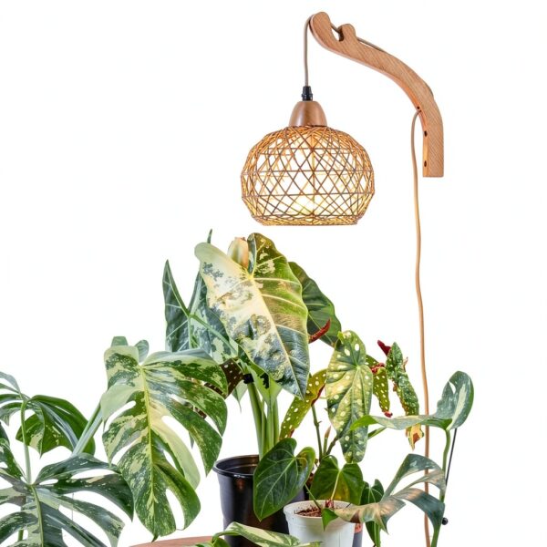Bstrip Hanging Grow Lights for Indoor Plants, 18W Full Spectrum, Boho Rattan Lantern Shade, 3800K Wall-Mounted Decorative Plant Light with 9.8FT Power Cord, Ideal for Tall Plants, Flowers-0