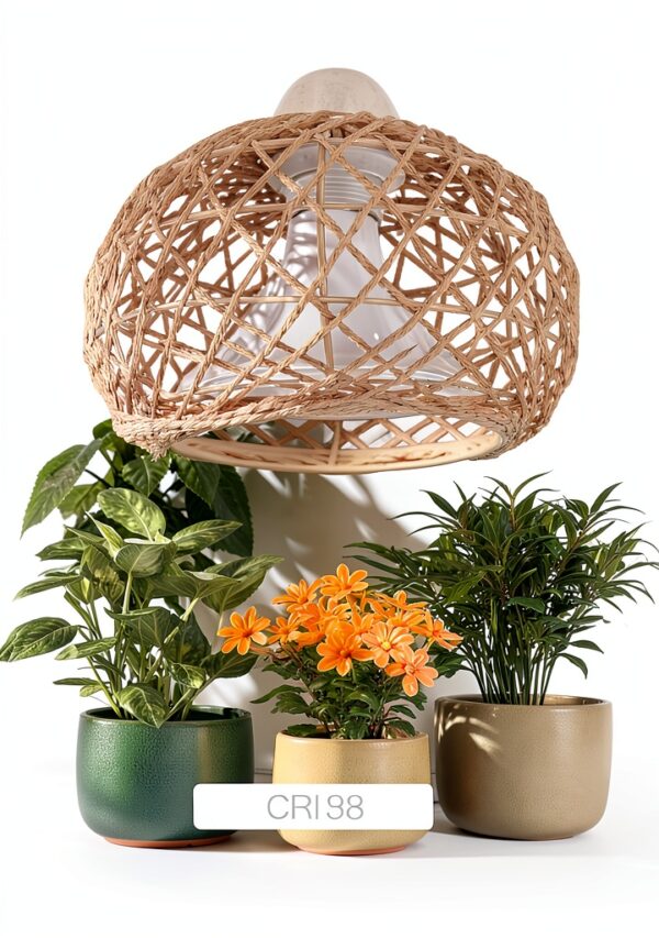 Bstrip Hanging Grow Lights for Indoor Plants, 18W Full Spectrum, Boho Rattan Lantern Shade, 3800K Wall-Mounted Decorative Plant Light with 9.8FT Power Cord, Ideal for Tall Plants, Flowers-6